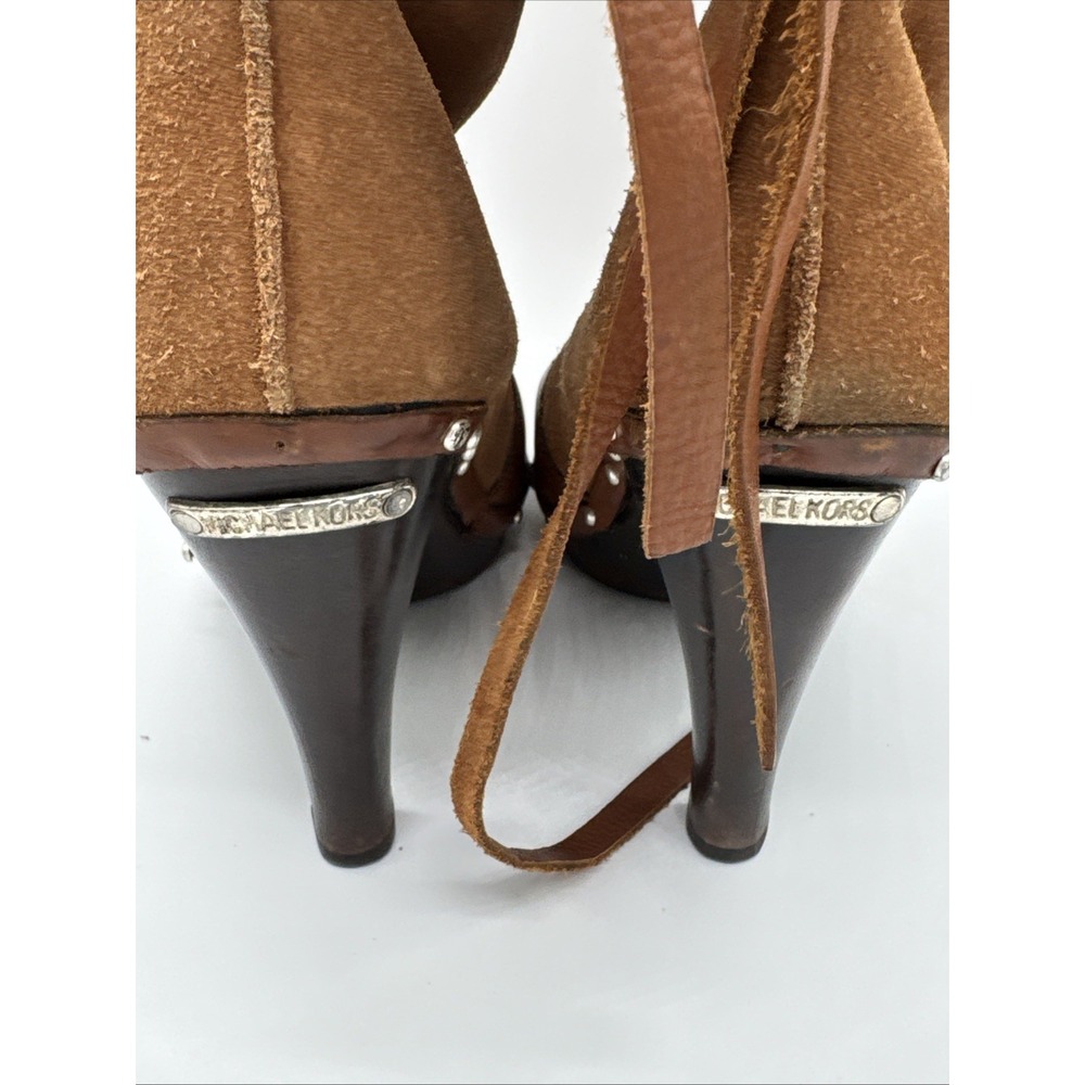Michael Kors women's Brown Tall Sherpa Boots Heels Tie Fur  Warm Cozy 6.5 - Picture 3 of 11